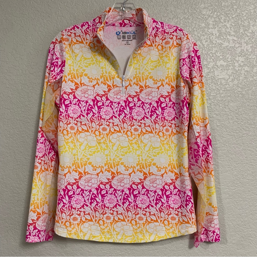 Ibkul Shirt Top Womens M Performance Golf Tennis Pickleball 1/4 Zip Mock Print